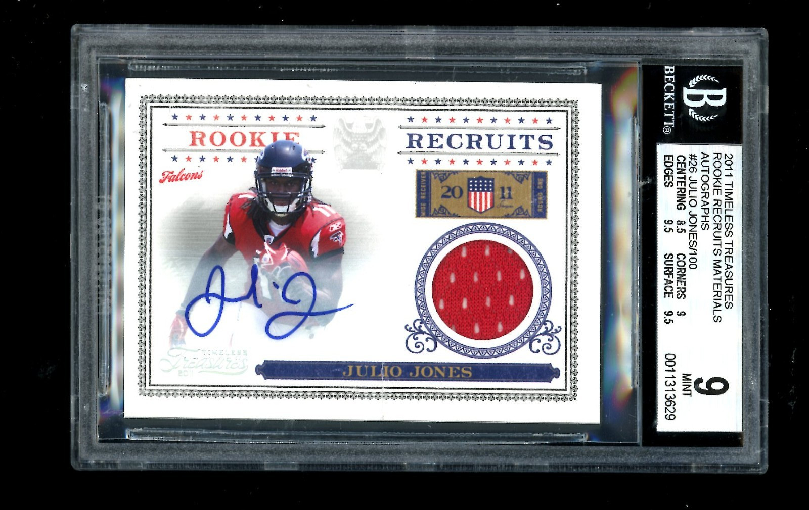 Julio Jones Panini Timeless Treasures Rookie Recruits #26 Materials Autograph