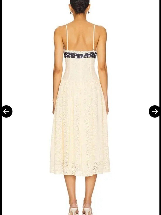 $319 NWT For Love and Lemons “Lucy” Lace Midi Dress in Light Yellow Sz Small image 3