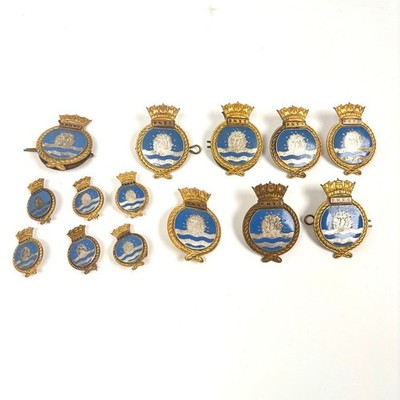 British Royal Navy Mine Watching Service + RNXS Auxiliary Cap Collar Badges