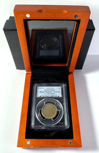 U.S. Mint Type 2 Dollar Blank Planchet Error Coin PCGS MS62 - Wood Display Box
