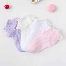 4 Pairs Girls Lace Ruffle Socks Breathable Comfortable Adorable Princess-Style K