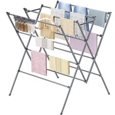 HOMIDEC Drying Rack Clothing,Large 12 Poles with Sock Clips Silver