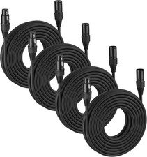 4-Pack 25ft Flexible DMX Cables for Stage Lighting, XLR Male to Female, Black