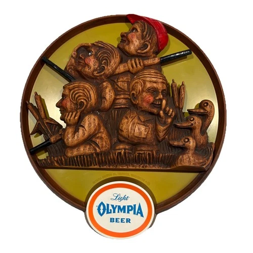 Vintage 1970s Olympia Light Beer Sign Duck Hunters Plastic 3D Dimensional