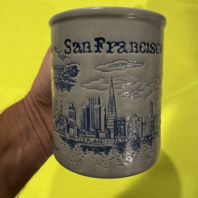 VTG San Francisco Mug - Embossed Blue Golden Gate Bridge & City Skyline EUC