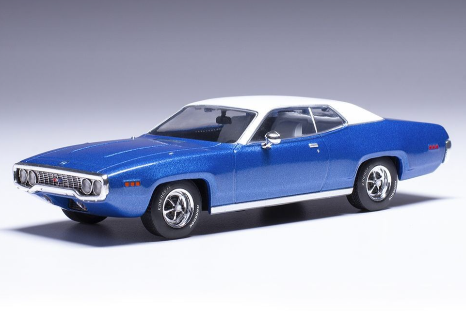 IXO 1/43 DIECAST 1971 PLYMOUTH SATELLITE SEBRING PLUS METALLIC BLUE/WHITE CLC601