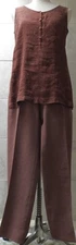 2pc Citron Pant Set sz S Sienna Linen/Silk Brocade Tank (chest 39") Pants (28X29
