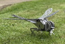Stainless Steel Dragonfly 3D Sculpture Garden Ornament Wall Art Home Decoration