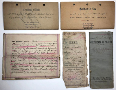 1884-1905 Era Certificate of Titles and Deeds Oakland CA Market and 32nd Streets