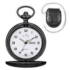 Men's Hollow Quartz Pocket Watch Classic Arabic Digital Luminous dial  black