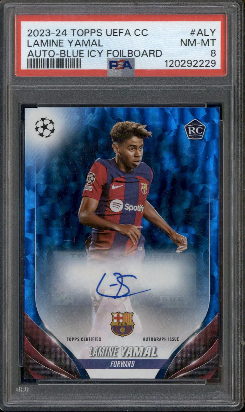 2023-24 Topps UEFA Blue Icy Foilboard #A-LY Lamine Yamal Auto /99 PSA 8