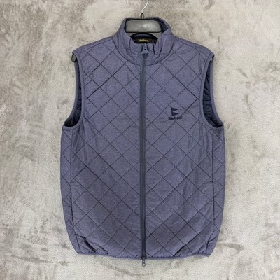 Barbour Mens Quilted Gilet Vest Navy Blue Full Zip Size Small Diamond Quilt