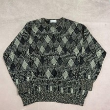 Vintage Abstract Knitted Jumper Patterned Grandad Knit Sweater Men's 2XL