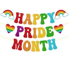 Happy Pride Month Banner Pre-Strung Rainbow Pride Decorations