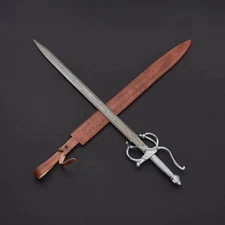 Real Medieval Viking Damascus steel Handmade sword with Leather, Vikings sword,