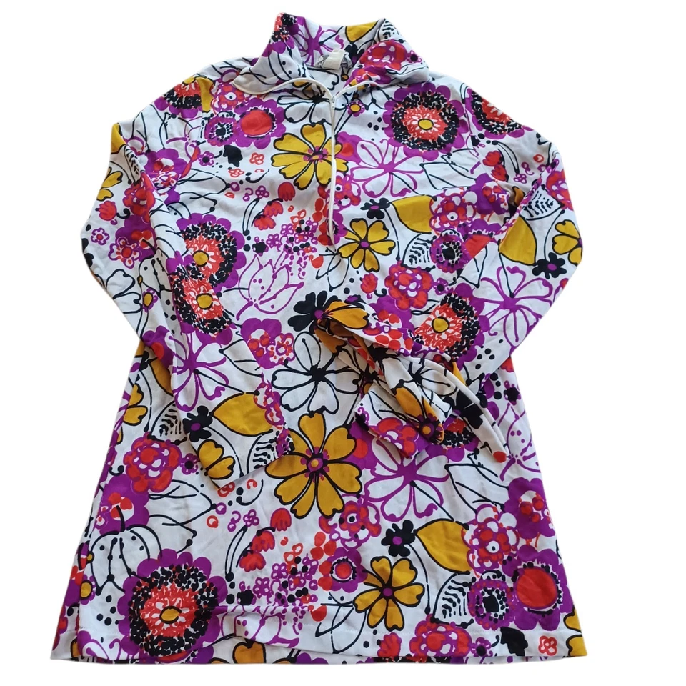 Crickets Cove Vtg 1970 Psychedelic Disco Flower Novelty Gogo Belted Tunic Dress - Image 2 of 4