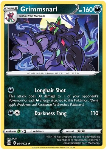 Grimmsnarl - 094/172 - Rare (Near Mint) Brilliant Stars - Darkness Pokémon