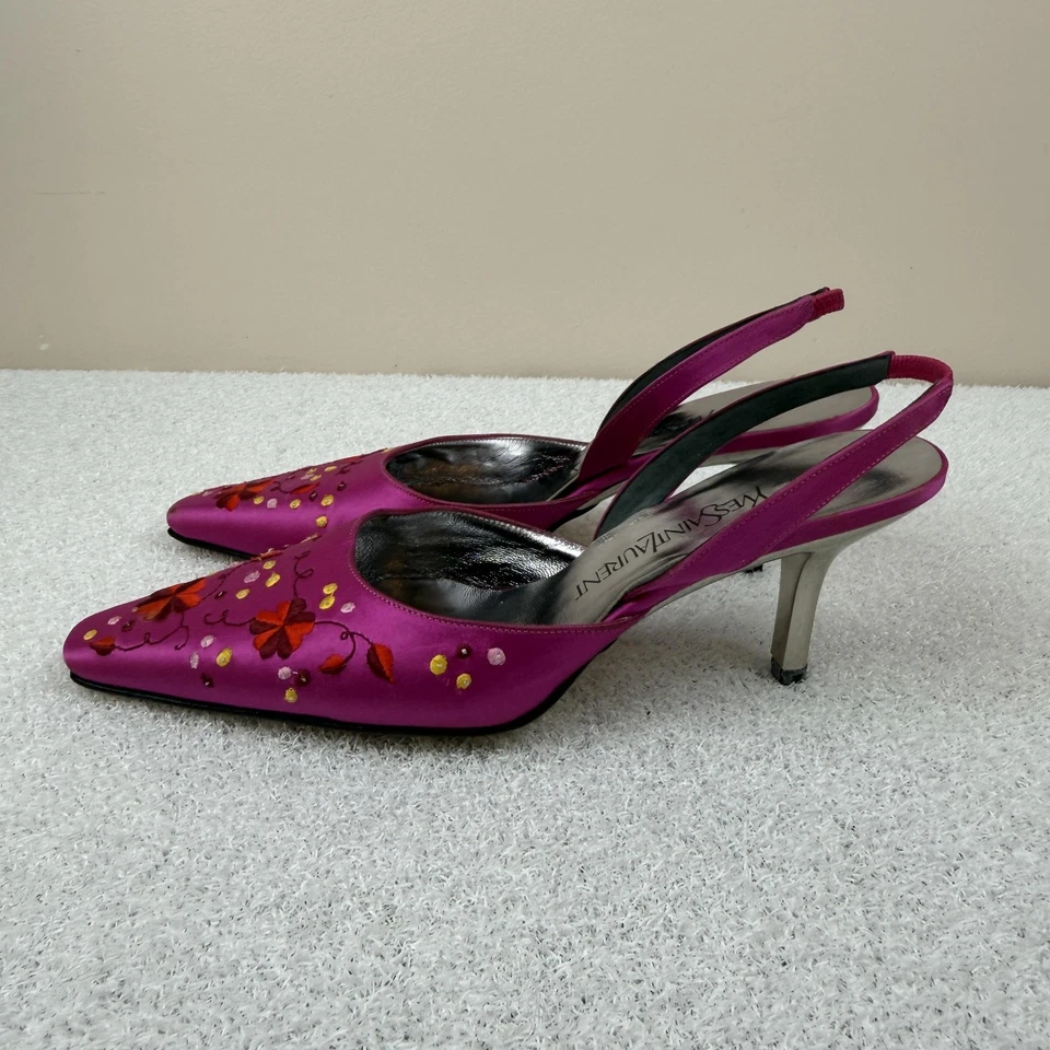 Zapatos Yves Saint Laurent para mujer talla 6 tacones con cordones bordados hechos en Italia Foto 3 de 4