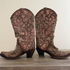 Corral Women's Cognac Glitter Inlay Western Boot Snip Toe - C3467 6.5 M US