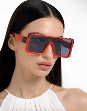 THICK BOLD OUTDOOR SQUARE OVERSIZED ONE PIECE SHIELD LENS WOMEN SUNGLASSES RETRO