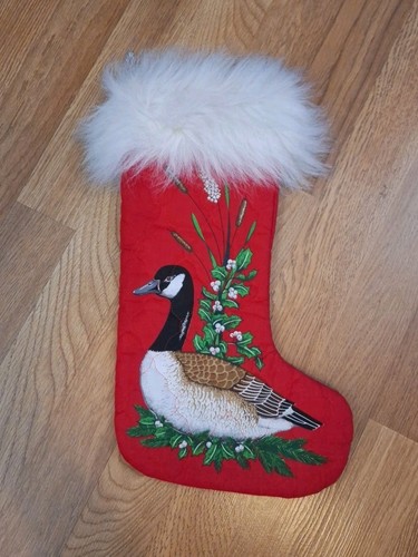 Vintage Red Mallard Duck Wildlife 2 Sided Christmas Stocking Fur Top 15 Inches - Picture 3 of 10