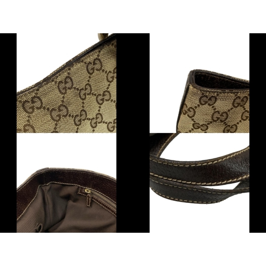 Gucci GG Pattern Tote Bag Dark Brown Beige Leather Used 25x32cm thumbnail 2