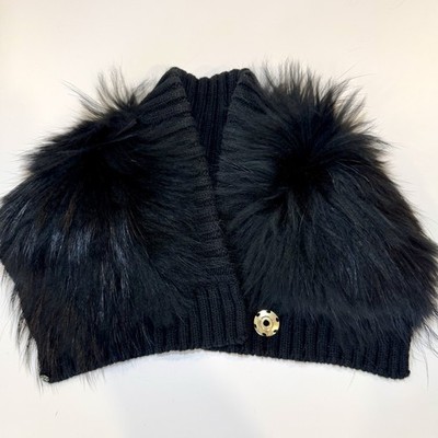 MaxMara SportMax Black Fur And Wool Blend Snap Closure Neck Scarf