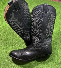 Vintage Nocona Boots 10 D Black Leather 8001 Calf Contrast Stitch Western 90s