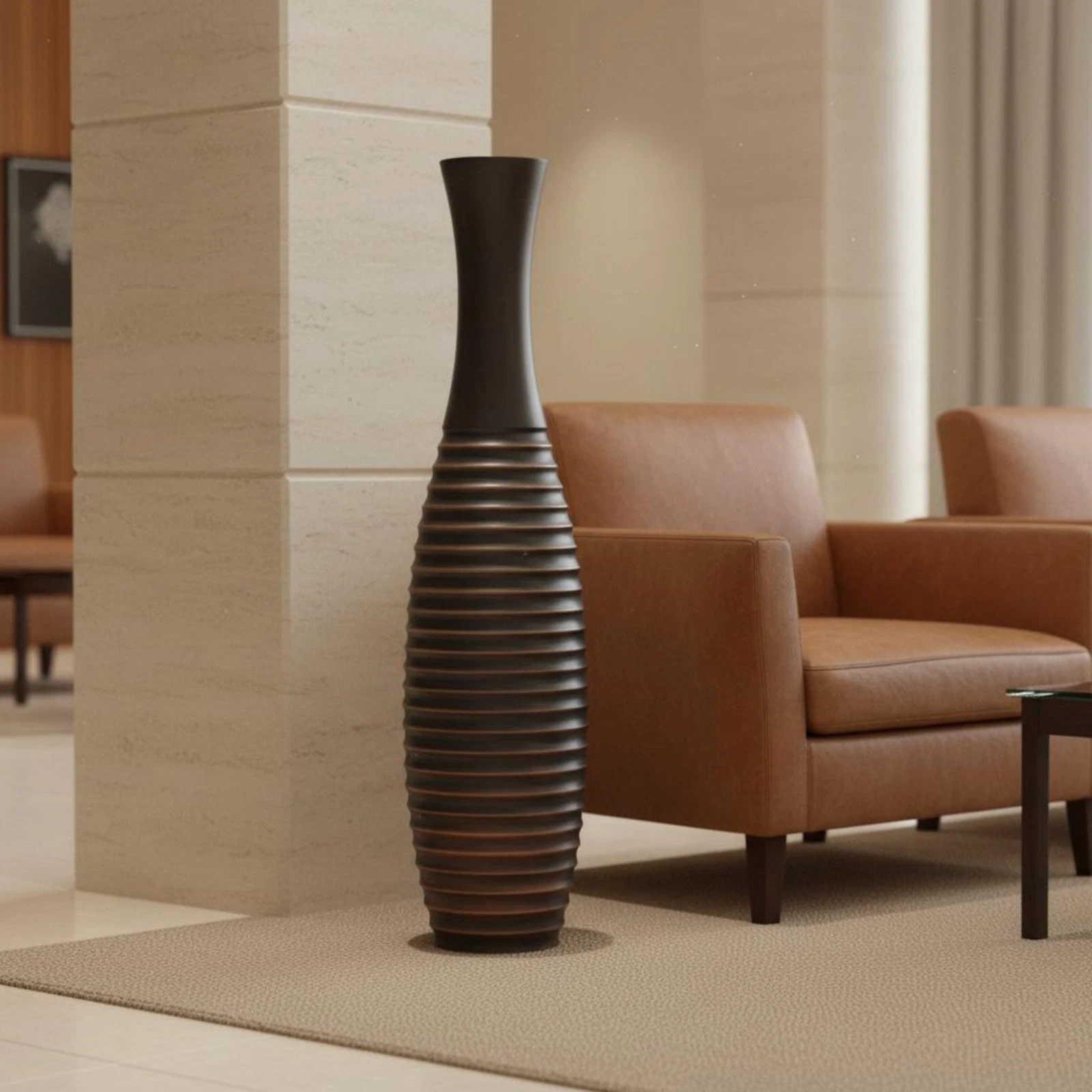 Large Ribbed Floor Vase Handmade Craft Home Decoration for Entryway