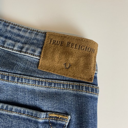 True Religion Women’s Blue Cigarette Frey Hem Denim Jeans Size W27 NWT - Picture 3 of 9