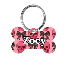 Pink Bows Skull Design Personalized Pet ID Dog Tag Name Plate Unique Cute Girly