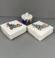 Villeroy & Boch Acapulco Covered Sugar Dish Blue Stamp & 2 Sets of Paper Napkins