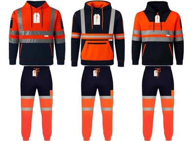 Mens Hi Vis Class 3 Tracksuit Quarter Zip Hoodie Cargo Joggers Fleece Workwear