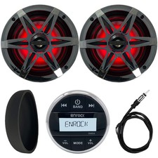 Enrock EM856 Stereo, 2x 6.5" Marine LED Speakers, Chrome Grilles, Cover, Antenna