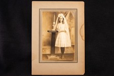 Young School Girl 1st Holy Communion Antique Photo Cabinet Card V14