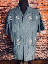 Howler Bros. Men's Short Sleeve Embroidered "Hermanos" Blue Button Up Shirt - L