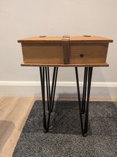 Unique Wooden wine Box Side Table.  Looks Like A Book. Metal Legs With Storage .