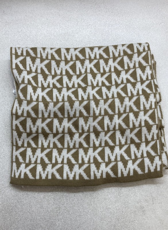 Michael Kors Women's Gold White MK Monogram Logo Acrylic Knit Scarf