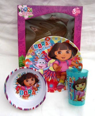 Dora the Explorer Mealtime Dinnerware Set Includes Plate Bow&Cup-Brand New!