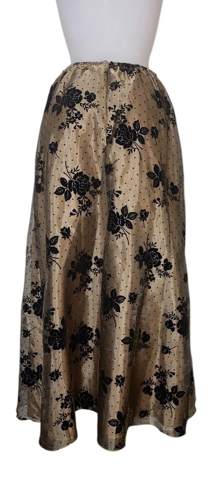 Vtg Coldwater Creek Sz 10 Women's Gold Burnout Velvet Floral Grunge Maxi Skirt - Image 3 of 4