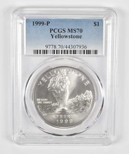 MS70 1999-P Yellowstone Commemorative Silver Dollar PCGS Blue Label