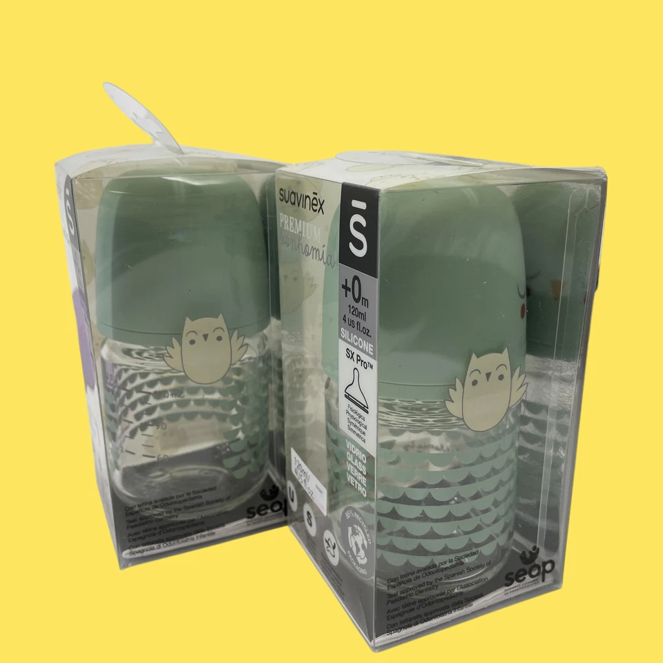 Lot of 2 Suavinex Bonhomia Glass Bottle 4oz SX PRO Silicone Nipple Mint S #4271 - Image 3 of 4