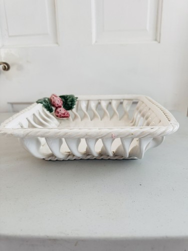 Servizio piatti vintage motivo fragola ciotole ceramica Cottagecore quadrato LEGGI - Foto 4 di 10