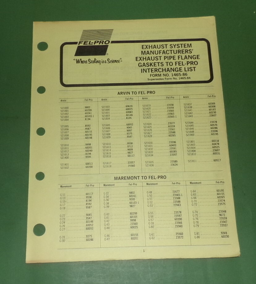 Vtg OEM Manufacturer Exhaust Pipe Flange Gasket FelPro Interchange List 1465 86 eBay