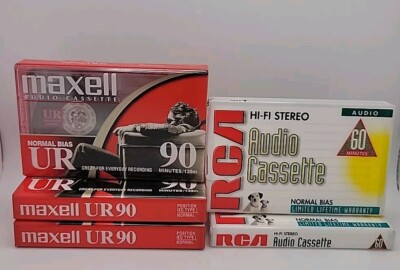 3 Maxwell UR 90 & 2 RCA 60 Minute Blank Audio Cassette Tapes Normal Bias Lot 5