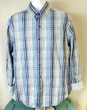 Tasso Elba Mens Dress Shirt Blue White Plaid 100 Cotton XL 17-17.5