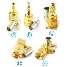 Gold RF Connector SMA Male Plug Crimp for RG174 RG316 RG58 RG142 RG223 RG400 lot