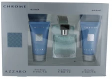 Chrome by Azzaro for Men SET: EDT Spray 1oz + After Shave Balm 1.7oz + SG 1.7oz