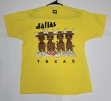 Vintage Screen Stars Best S/S yellow Shirt Men's L Dallas Texas Bull Cow