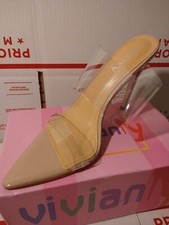 VIVIANLY Sandalias de Tacón Punta Transparente Correa Transparente Tacón Alto Stiletto